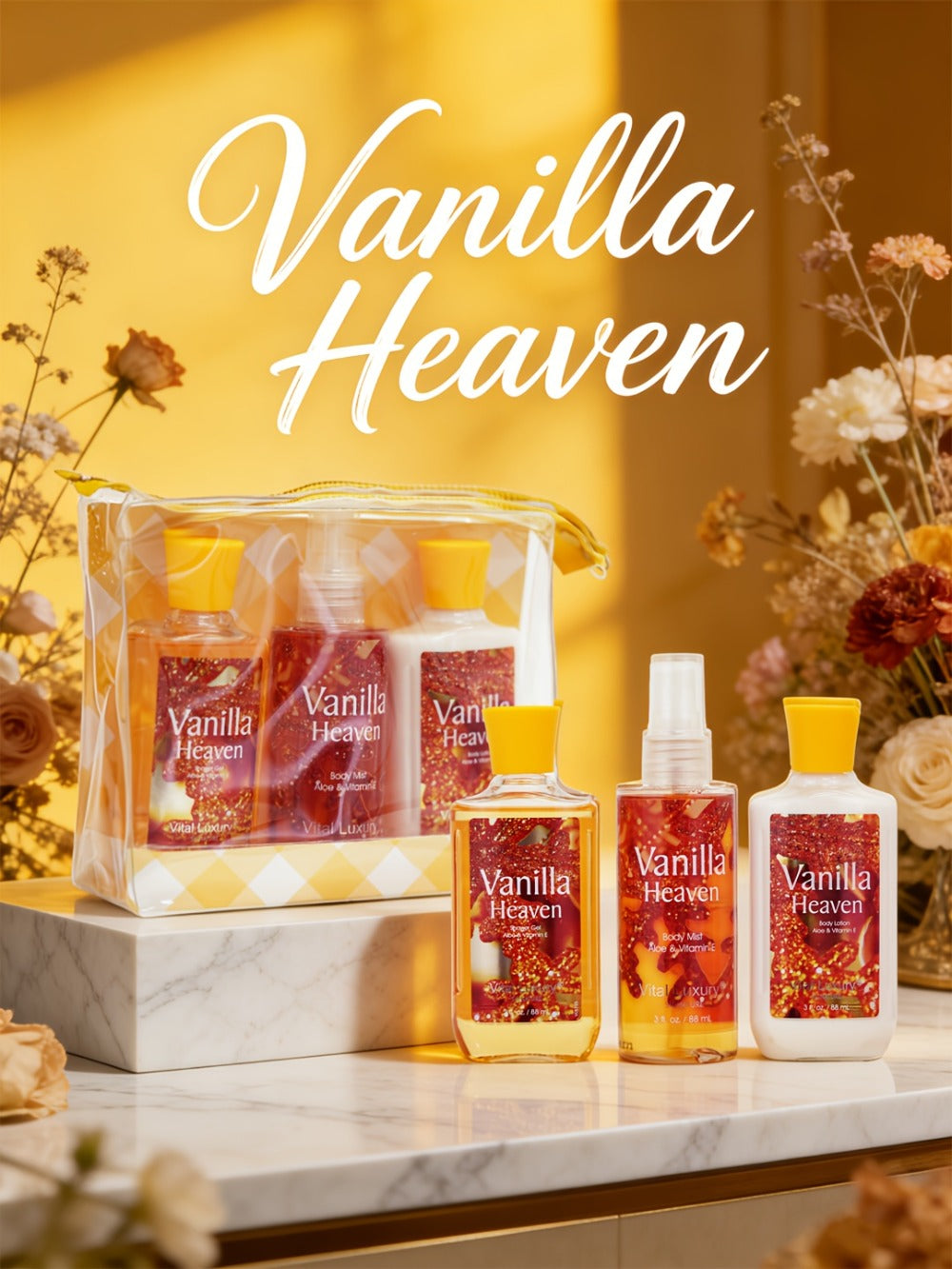 Skin Scent Bath And Body Care Set, Floral Fragrance Includes Creamy Body Lotion/Shower Gel/Fragrance Mist, Ideal Moisturizing Care for Women, Weekly Exfoliating Routine, Nourishing The Perfect Gift for Wife Or Girlfriend! Holiday Body Care Gift Set