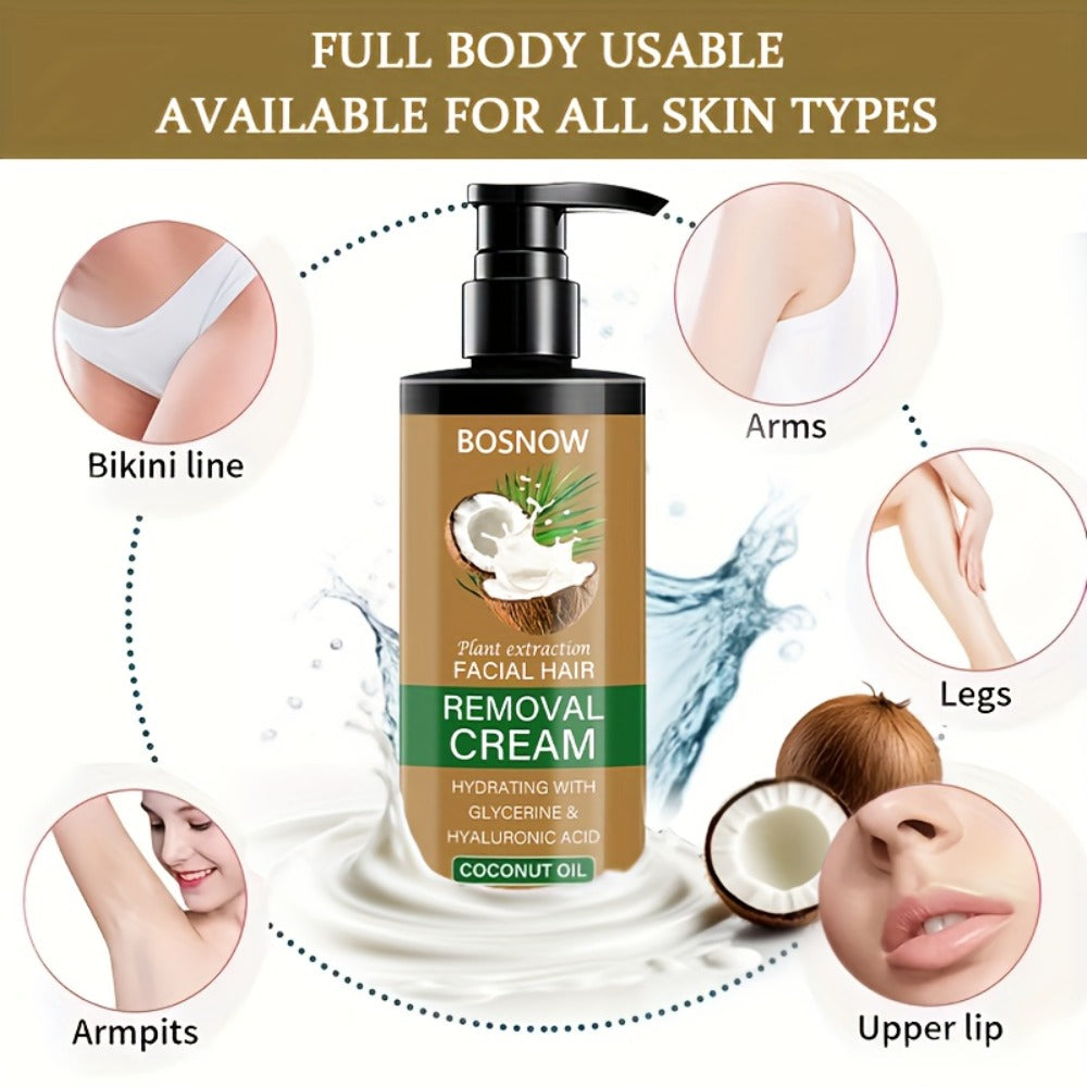 150g Coconut Hair Removal Cream, Non-permanent Hair Removal, Painless Hair Removal, Hair Removal Clean And Thorough Without Residue, 3 Minutes Fast Hair Removal, 15 Days Lasting Effect, Suitable for Underarms, Lips, Arms, Thighs, Body, Private Parts, Unde