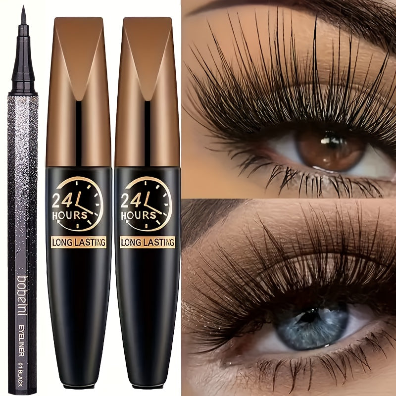 2pcs Luxury 8D Fiber Enhanced Mascara - Smudge-Proof And Long-Lasting Lash Extension Enhancer Formula | New Volume Design Volume Black Mascara, Elegant Items | Luxury Beauty Gifts for Her