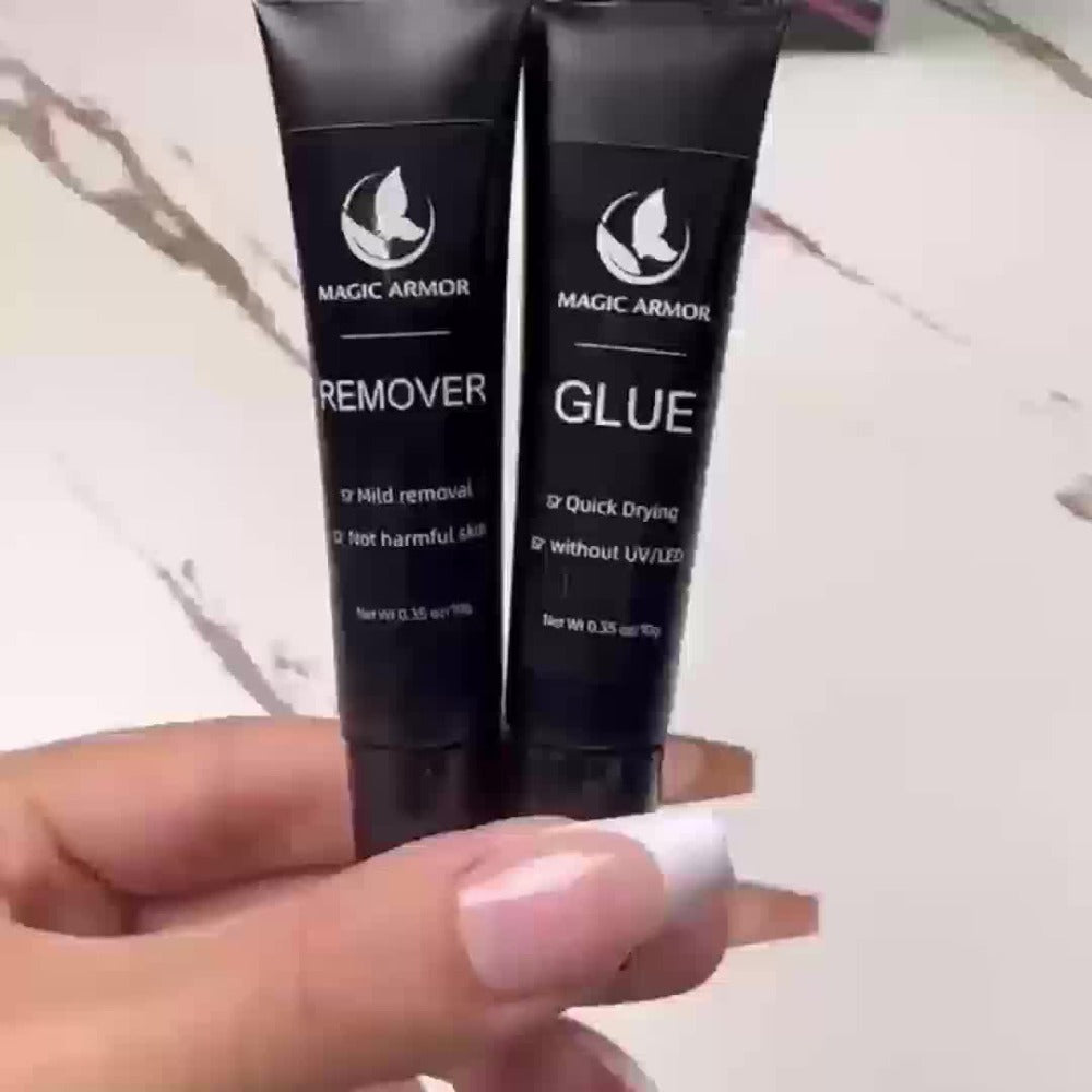 Nail Glue with Remover Kit Super Strong Press On Nail Adhesive 10g for Acrylic False Nails Clear Drying Long Lasting Hold Nail Glue and Remover Set for Nail Art