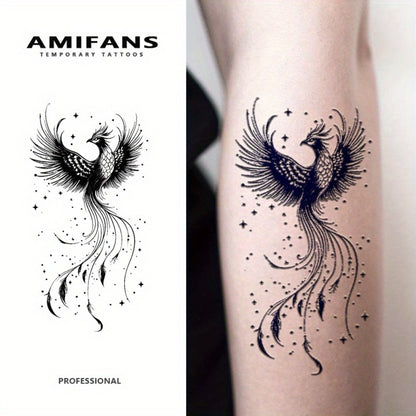 Temporary Tattoos for Adults Semi-Permanent Phoenix Tattoo Stickers 3-Pack | 3.2"x3.2" Navy Blue Ink Realistic Body Art | Long-Lasting 1-2 Weeks Juice Tattoo Arm Chest