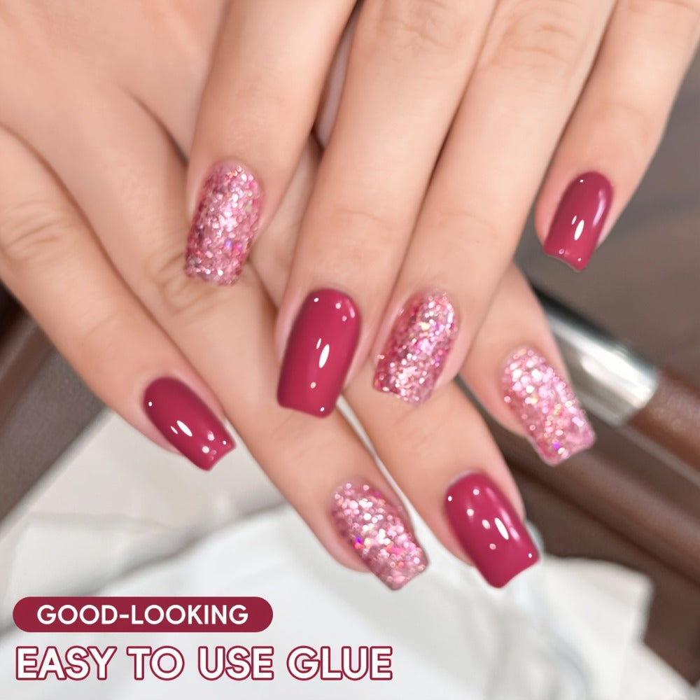 Gel Nail Polish Set Candy Glitter Nude Pink Sparkling Semi Permanent Soak Off UV LED Nail Art Varnish Manicure Kit 2pcs