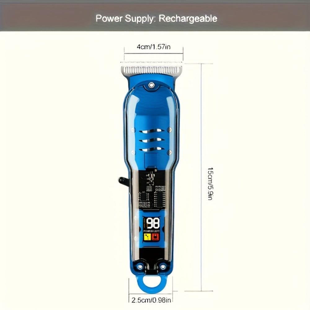 Rechargeable Professional Electric Hair Clipper, Transparent Shell Shaped Hair Trimmer, Portable Haircut Kit for Men Women Salon, with LED Display Screen