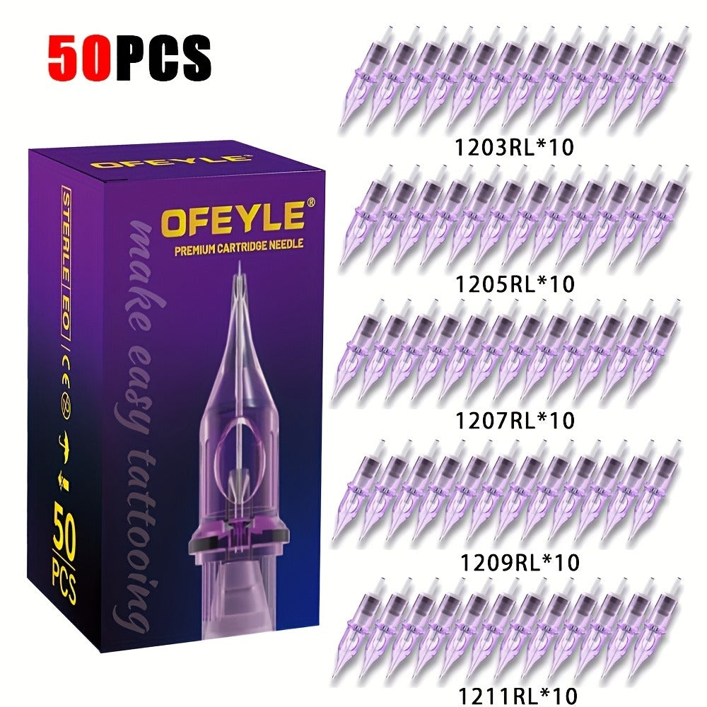 50pcs Pack Disposable Tattoo Cartridges Needles - Stainless Suitable for Tattoo Machine, RM/RL/M1/RS Needle Tips with Row, Round Cut & Mist Needles for Professional Tattoo Studio, Tattoo Equipment