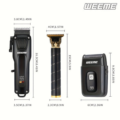 Men's Grooming Kit with Nose Hair Trimmer & Electric Shaver — WEEME 826 USB Rechargeable Trimmer Set, LCD Battery Display, Complete Shaving & Trimming Solution, Perfect Gift for Dad, Brother, Son