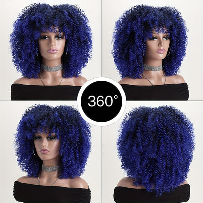 Afro Kinky Curly Wig Synthetic Short 16 Inch — 18 Colors, Heat Resistant, Elastic Net Cap, Women's Fashion Wig for Daily Wear, Cosplay, Party & Music Festival
