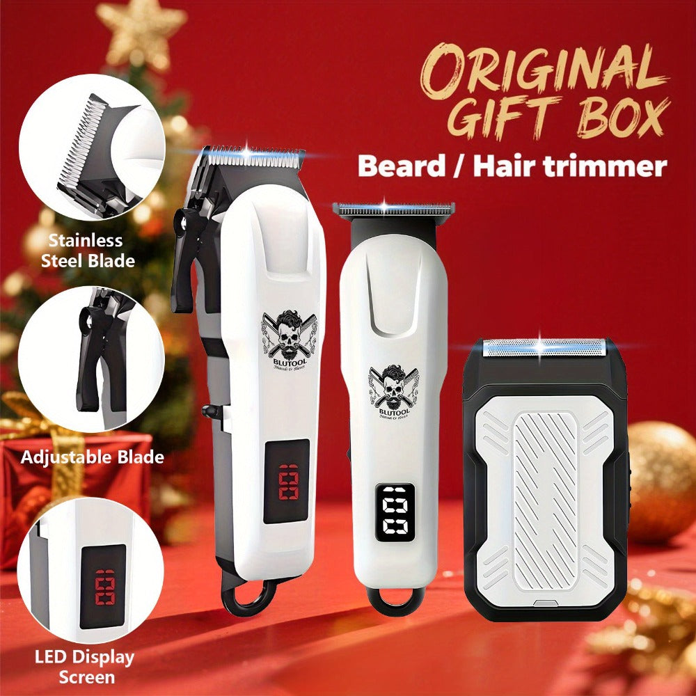 [Christmas Gift] 2pcs/3pcs USB Rechargeable Cordless Professional Hair Clipper Electric Shaver Set With LED Display Suitable For Home Travel Christmas Gift