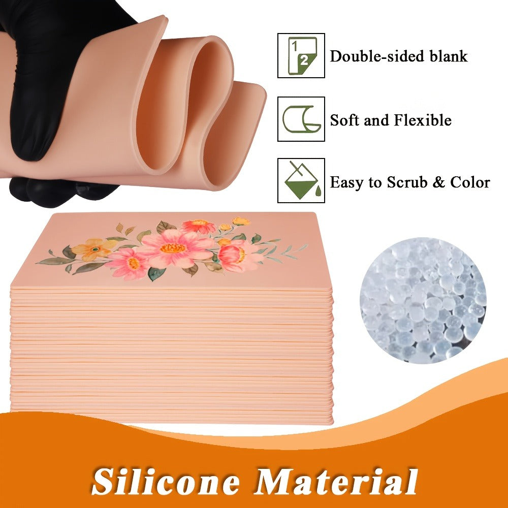 Tattoo Practice Skin 3mm Thick Fake Skin Double-Sided Blank - Silicone Tattoo Training Skin for Beginners & Artists Line Work Shading Eyebrow Eyeliner Practice