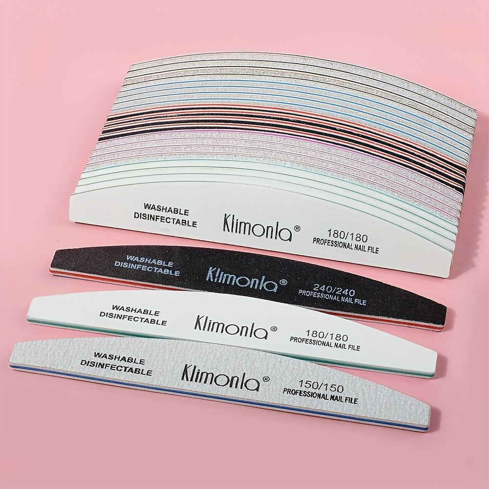 Nail Files & Sanding Strips Set — Half Moon Professional Rolled Nail File, Gray Sanding Bands for Shaping & Buffing | 5 or 10 Pcs with OPP Bag