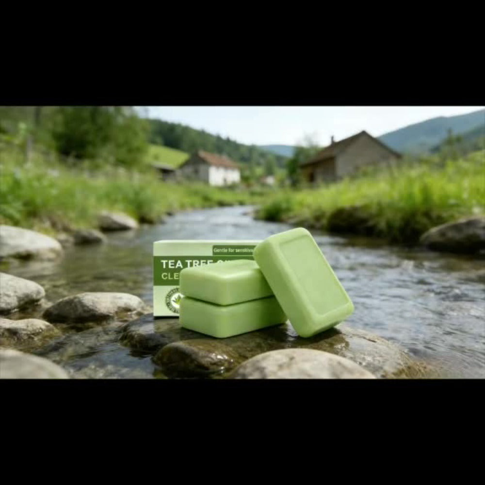 3pcs Tea Tree Plant Essence Handmade Soap, Cleanses The Skin With A Strong Fragrance.