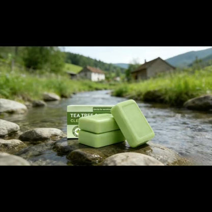 Tea Tree Soap 3 Pack Handmade Plant Essence Bar Soap - Deep Cleansing Antibacterial Pore Purifying Natural Fragrance Face Body Wash Soap for All Skin Types