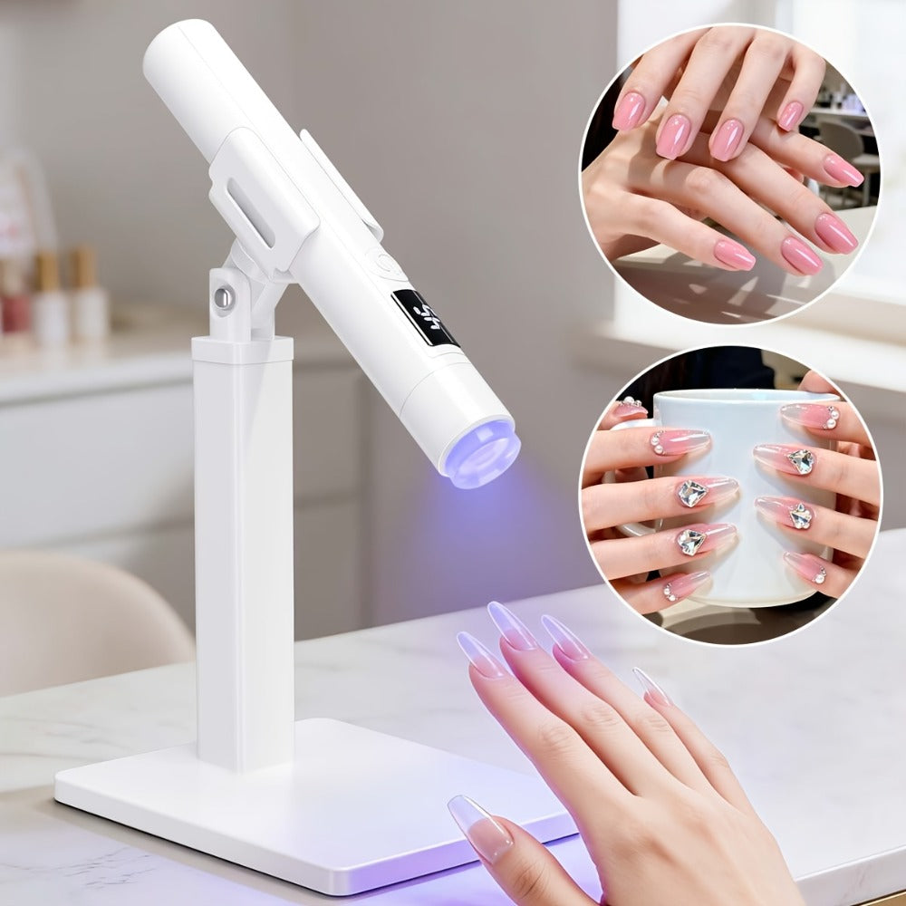 Portable LED Nail Stamper Lamp with 4 Heads, DIY French Manicure & Nail Sticker Decor Kit, One-Step for Press-on Stickers & Nail Art, Rechargeable Home Travel Manicure Set, Gift for Beginners