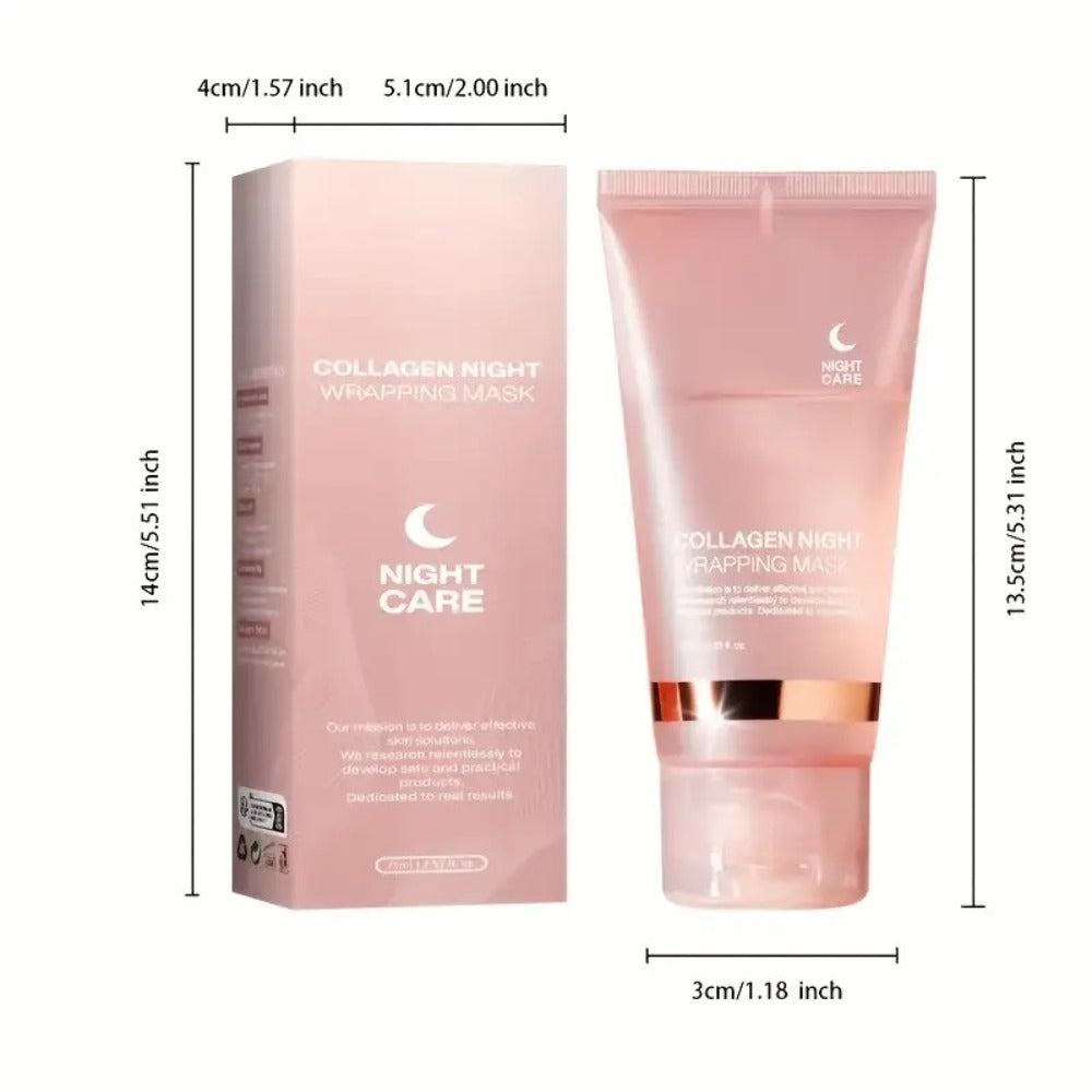 3pcs Collagen Night Wrap Mask with Jelly Brush, Alcohol-Free And Gentle, Deeply Moisturizing And Nourishing, Suitable for All Skin Types, Glossy, 2.54 Oz*2, Valentine'S Day Gift, Essential for
