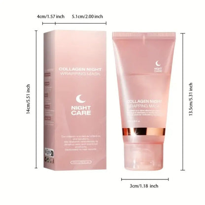 Collagen Night Wrap Mask with Jelly Brush 3pcs Hyaluronic Acid Deeply Moisturizing Nourishing Alcohol-Free Gentle Glossy Sleeping Mask for All Skin Types Gift