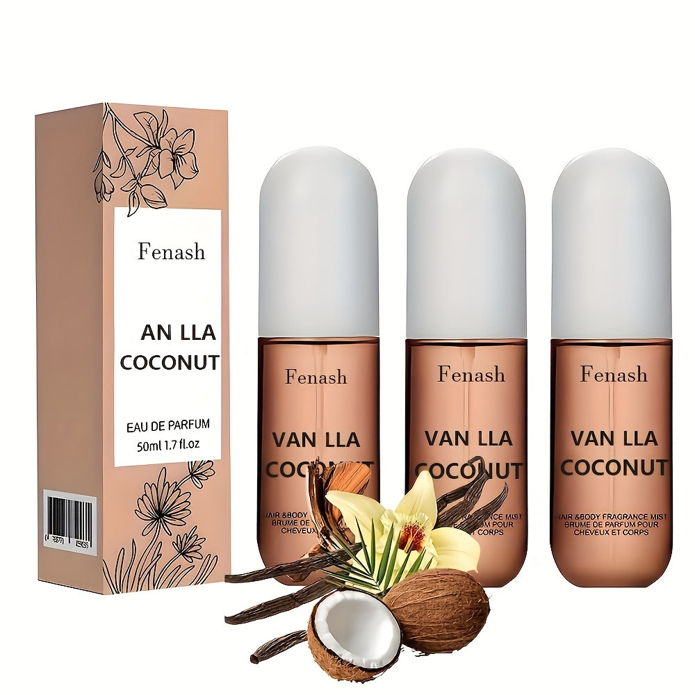 Vanilla Coconut Body Spray & Hair Mist — Long-Lasting Gourmand Floral Fragrance with Vitamin E & Moroccan Argan Oil, Skin-Safe for All Types