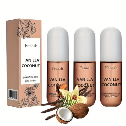 Vanilla Coconut Body Spray & Hair Mist — Long-Lasting Gourmand Floral Fragrance with Vitamin E & Moroccan Argan Oil, Skin-Safe for All Types