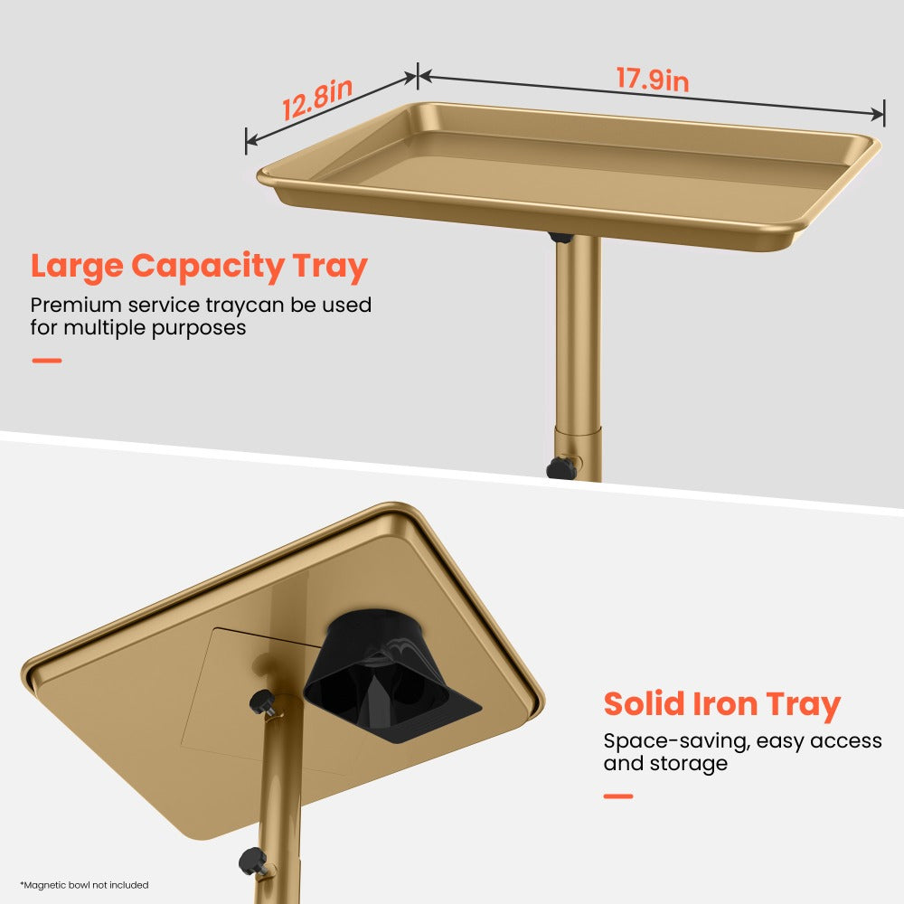 Premium Salon Tray Cart Tattoo Tray 17.9'' x 12.8'', Gold & Pink and Black Stylist Tray, Adjustable Height, Salon Tray On Wheels For Spa Storage, Stylist Blowdry And Clinic Use