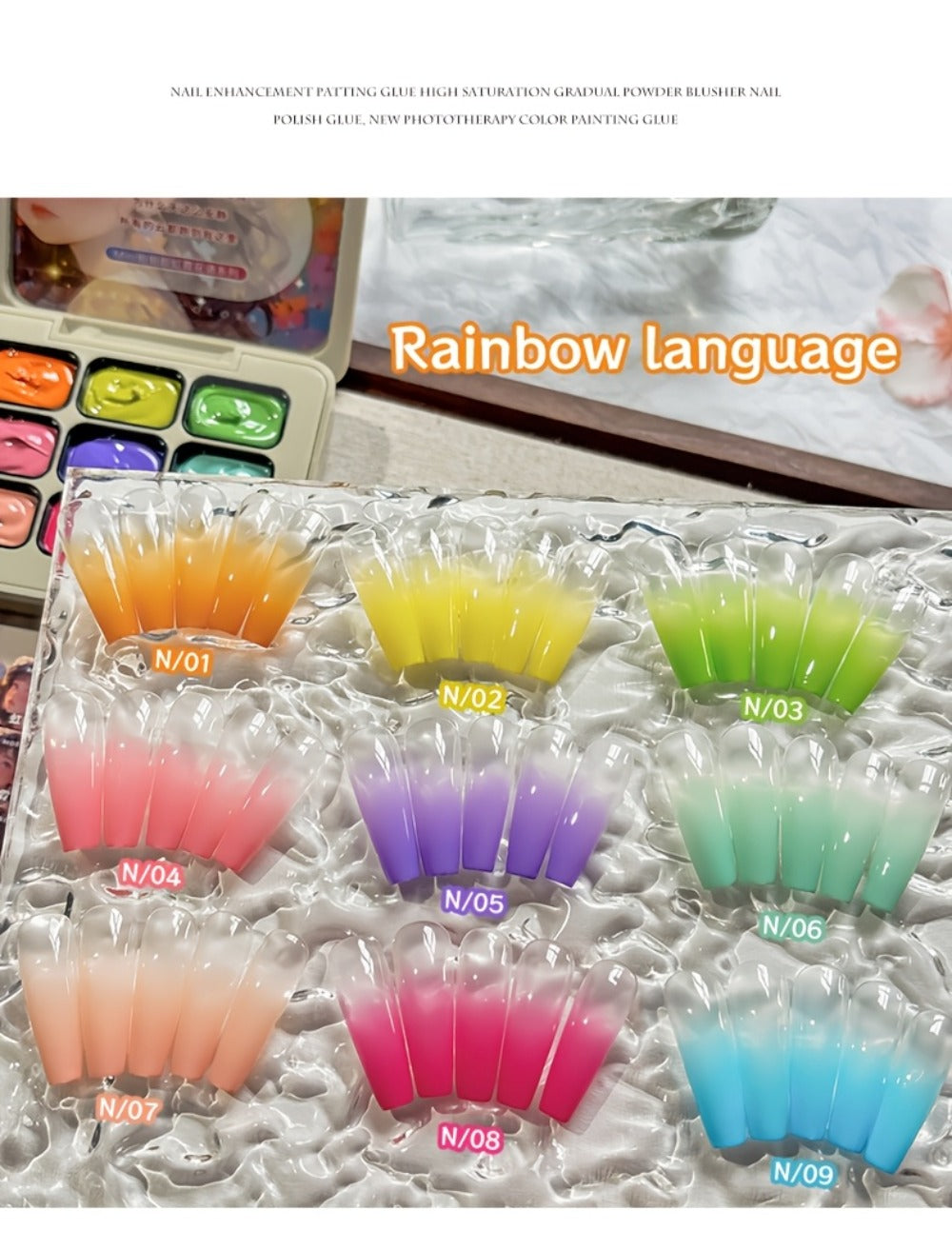 MORDDA 9pcs Rainbow Nail Polish Set - Mini 9-Grid Gel Nail Kit, High Saturation, Long-Lasting, No Alcohol, Gradient Effect, Salon Quality, Perfect Gift for Women