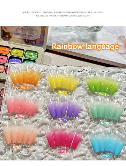 Gel Nail Polish Set 9 Colors | MORDDA Rainbow Mini Nine-Grid Kit — High Saturation, Long Lasting, No Alcohol, Gradient Nail Art Effect, Salon Quality Gift for Women