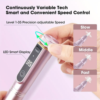 Nail Drill Machine 35000RPM Cordless Rechargeable — Professional Wireless Electric E-File Kit for Acrylic Gel Natural Nails, USB Nail File Drill Set for Salon & Home Manicure, 108 Bits Included