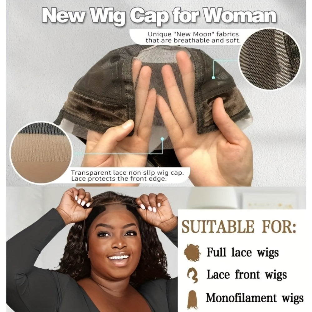Wig Caps Glueless Lace Front Non-Slip with Grip Band - Transparent Wide Lace Full Coverage Wig Cap Holder for Women Brown Black Beige 2pcs