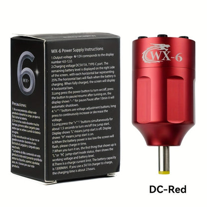 Tattoo Battery Wireless Power Supply Portable Rechargeable - LED Digital Display RCA DC Connector Coreless Motor for Rotary Tattoo Pen Machine Red Silver Black