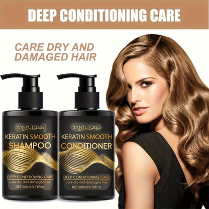 Keratin Shampoo & Conditioner Hair Care Set Moisturizes Scalp Repairs Breakage Splits for Color-Treated Heat Damaged Hair All Hair Types 200ml Each