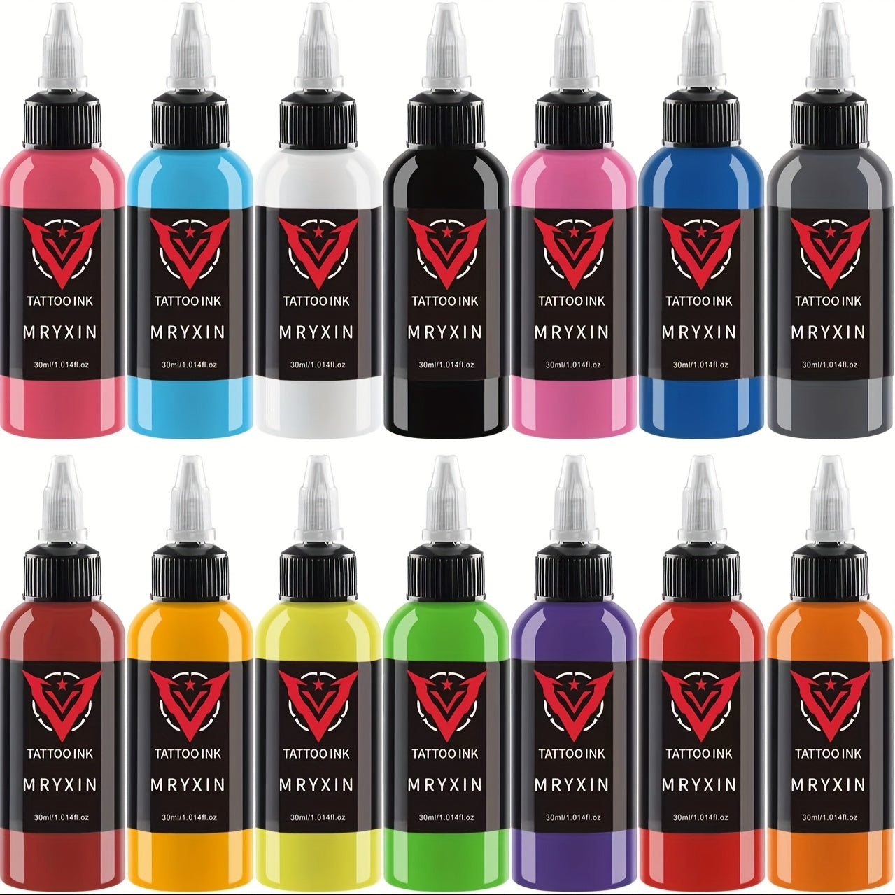 Tattoo Ink Set 14 Colors — Premium Long-Lasting Fragrance-Free Body Art Inks, 1oz Each Bottle, Safe for Skin, Vibrant Color Pigments for Artists & Beginners