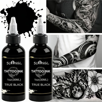 Professional Tattoo Ink Black & White 1.01oz — High Brightness Fine Particle Formula, Needle-Compatible Permanent Body Ink for Tattoo Machines, Studios & Hobbyists