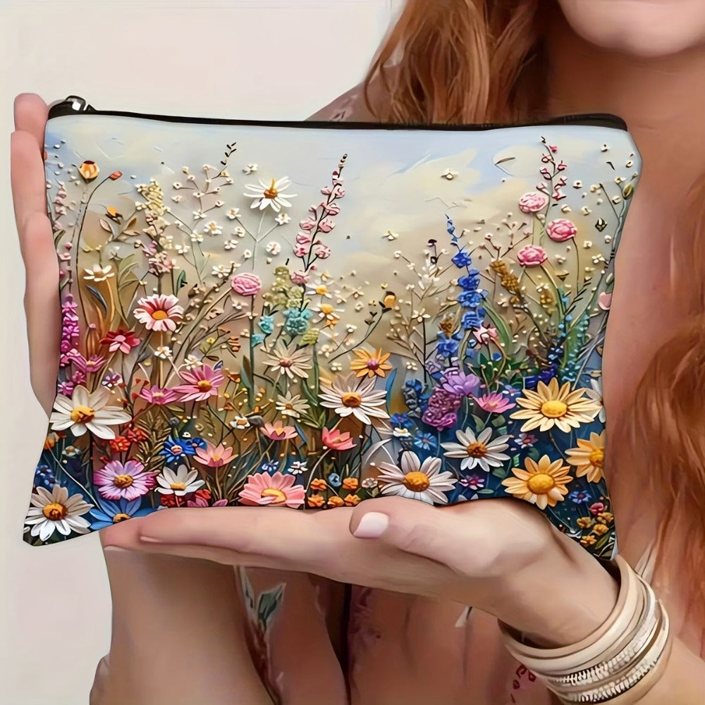 Set of 4 Versatile Makeup Bags Featuring a Daisy Floral Design, These Durable And Foldable Travel Bags Come with Zipper Closures, Making Them Perfect Gifts for Women, Sisters, Girls, Nieces, And Girlfriends for Birthdays Or Christmas