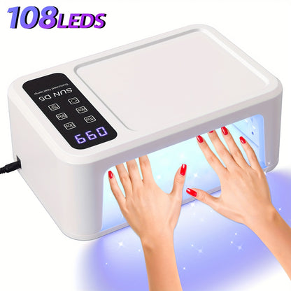 Dual Hand LED Nail Lamp – 2-in-1 Blue & Red Light Gel Curing Light with Removable Plate, 4 Timers & Auto Sensor | Professional Fast Nail Dryer for Both Hands, Home & Salon DIY Manicure