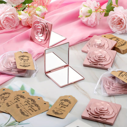 Compact Mirror Wedding Favors Bulk - 30 Sets Rose-Shaped Portable Purse Mirrors with Thank You Tags & Organza Bags, Bridal Shower Bachelorette Party Graduation Gift for Guests