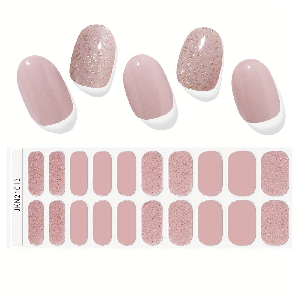 Nail Art Kit, Includes 20 Semi-d Nail Stickers, High-power Portable Lamp, Gel Stickers, Full-coverage Semi-baked Nail Stickers, Second-generation Semi-d Soft Gel Nail Patches That Require Under a Lamp, Nude Gel Nail Stickers, Suitable for Party Gifts