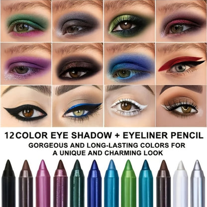 Eyeliner Pencil Set 12 Colors 2-in-1 Eyeliner Eyeshadow Matte Waterproof Long Lasting Eye Makeup Kit Easy to Apply for All Looks