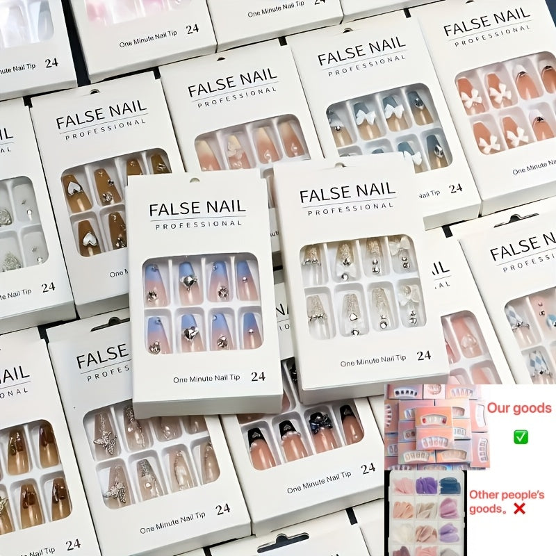 288pcs Mixed Color Square Patch Nails Set, Elegant White French Stripes, Brown, Blue, And Purple Gradient Glitter Design, Reusable Fake Nails for Fashion Manicures, Perfect for Valentine's Day, Easter, Christmas