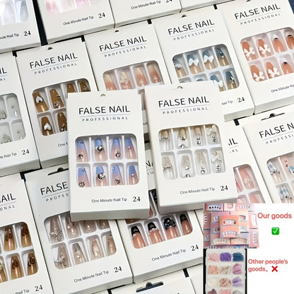 Press On Nails 288pcs Mixed Color Square - White French Stripes Brown Blue Purple Gradient Glitter Heart Leaf Oval Matte Reusable Fake Nails Holiday Manicure Kit Valentine Christmas Easter