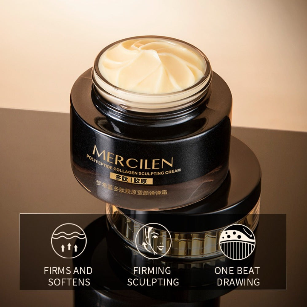 Mercilen Collagen Sculpting Cream - Hydrating & Firming Light Beige Care with Hyaluronic Acid, Plant-Based Squalane & Glycerin, Alcohol-Free for Normal to Sensitive Light Beige, Unisex Skincare, Sleek Black Packaging, Elegant Design