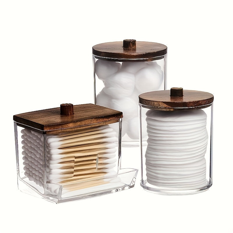 6pcs Storage Box (3 Cups + 3 Lids) Storage Jar, Food Storage, Cosmetic Storage, Swab Box with Bamboo Lid, Sealed, Dustproof, Gift Set