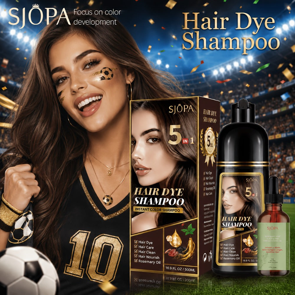 Hair Coloring Shampoo with Rosemary Hair Oil Gift Set — 5-in-1 Color & Care Formula, Moisturizing Glycerin, Gentle Non-Irritating, 16.91 oz Shampoo + Rosemary Oil, 12 Shades Available