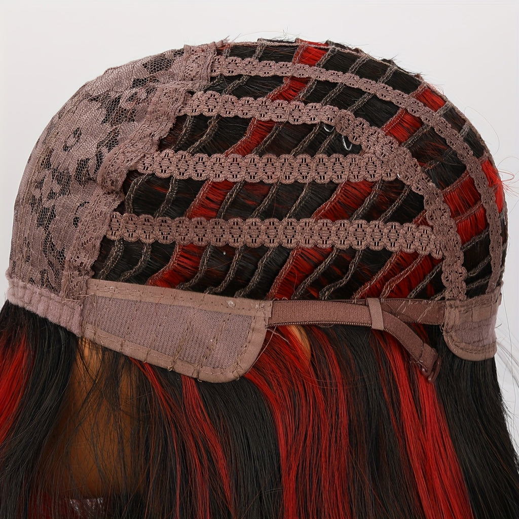 24 Inches, Red Dyed, A-shaped Bangs, High-temperature, Rose Inner Net, Suitable for Daily Wear, Event Wear, Ladies' Wig