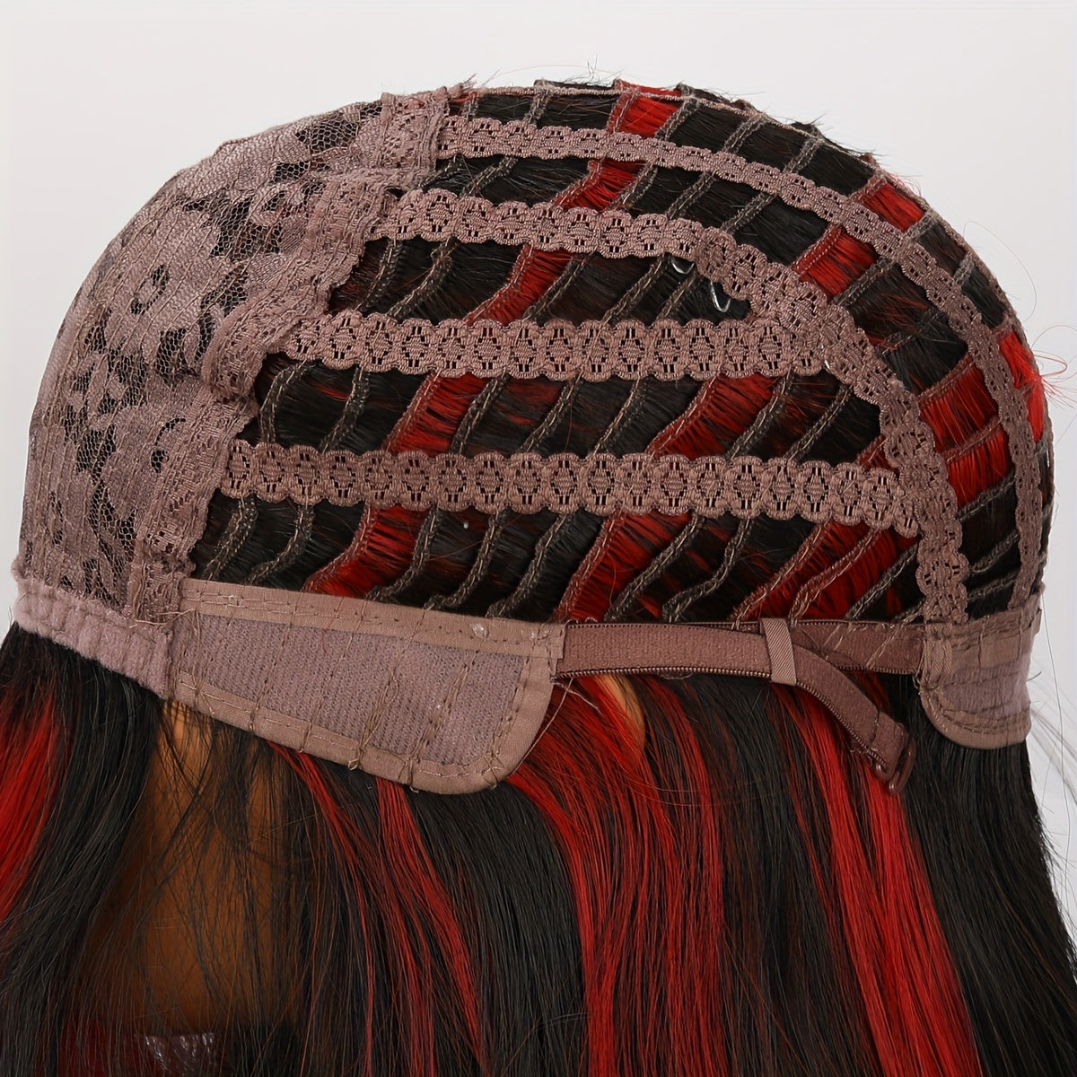 24 Inches, Red Dyed, A-shaped Bangs, High-temperature, Rose Inner Net, Suitable for Daily Wear, Event Wear, Ladies' Wig