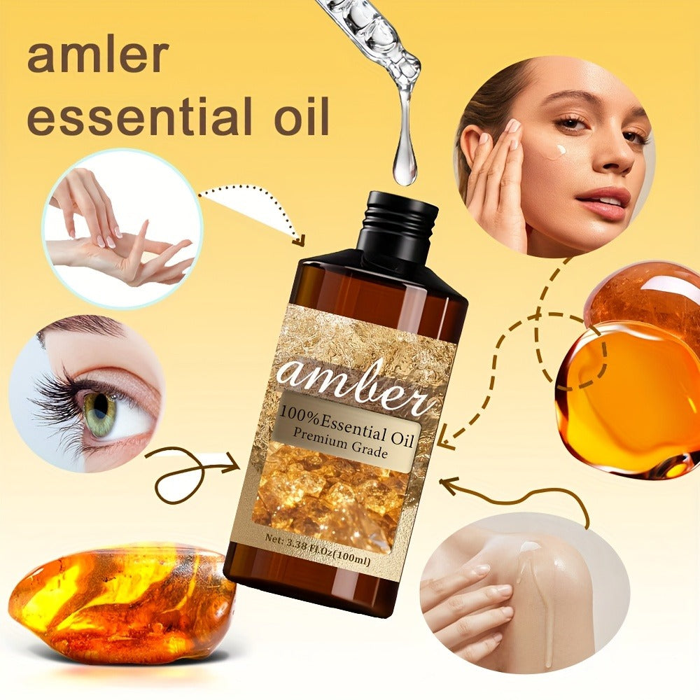 Amber Essential Oil - Highly Refined, 100% Pure Essential Oil - Hydrating, Long-Lasting Fragrance, Ideal for Skin, Hair, Nail, Bathing, Unisex - Massage Oil