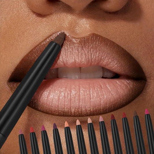 [12pcs Lip Liner Pens] 12pcs/Set Multi-Functional Lip Liner Pencil Long-Lasting Waterproof Lip Eye Brow Cosmetic Makeup Colorful Lip Liner Pens