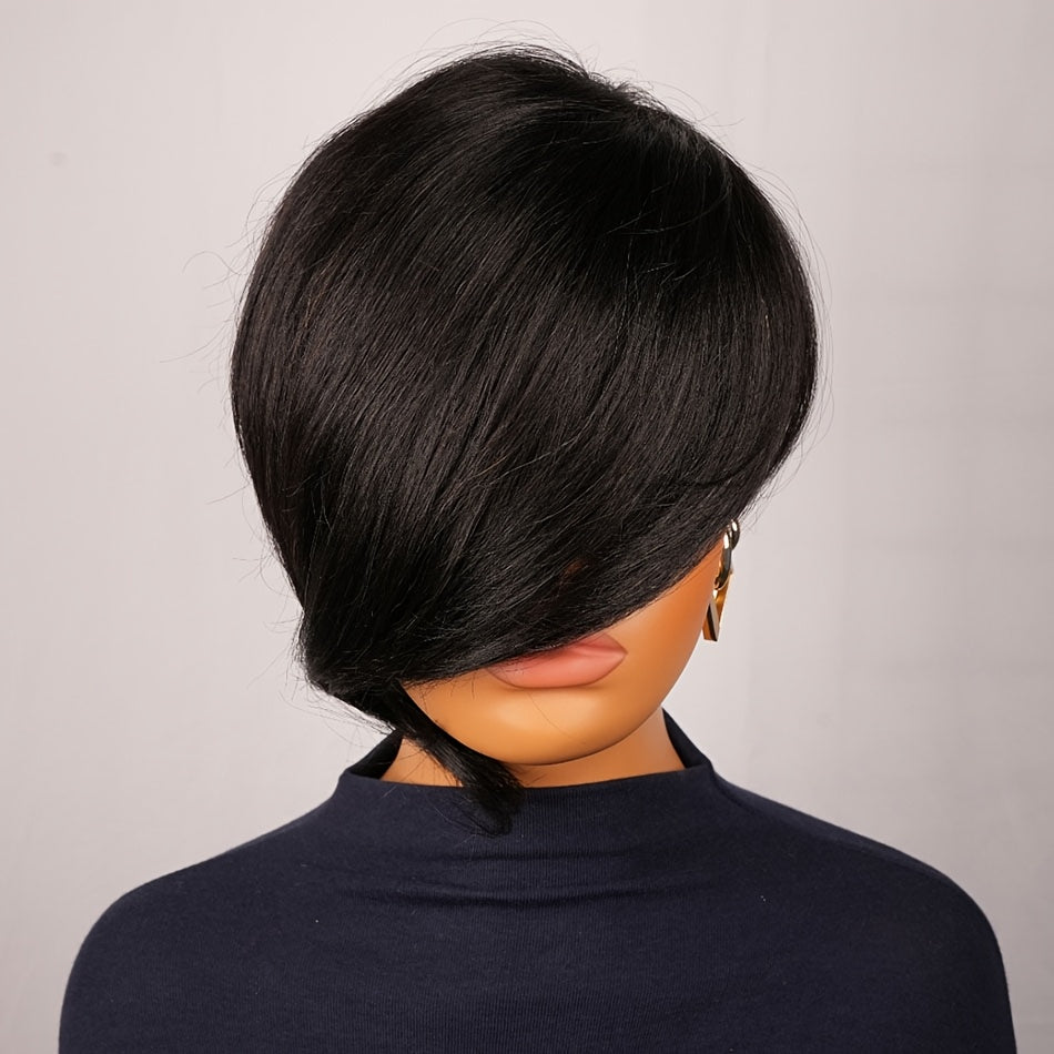 Short Pixie Cut Wig with Bangs 8 Inch Straight Virgin Layered Wigs Throw On and Go Glueless Wigs for Women Daily Party Wig