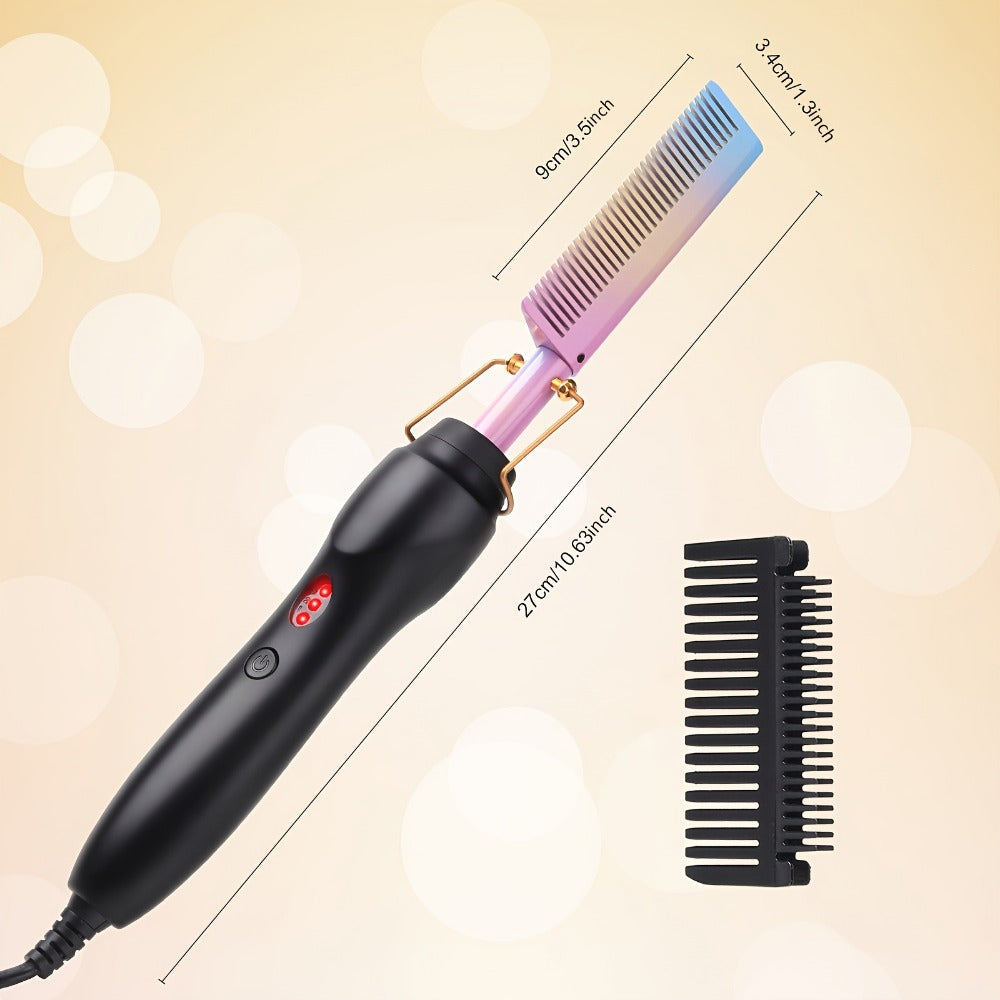 Electric Hot Comb Heated Beard Straightener Brush - Fast Heating Anti-Scald Hair Straightening Comb for Men Women - Portable Dual-Use Styling Tool for Natural Black Hair & Wigs