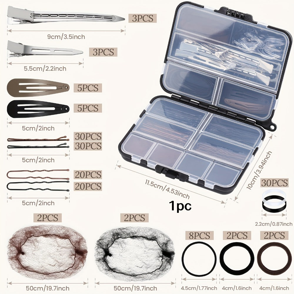 163pcs Hair Ties Clips Nets Styling Kit Girls Dance Hair Additions Portable Hairstyle Tools Dance Competition Performance Styling Pack