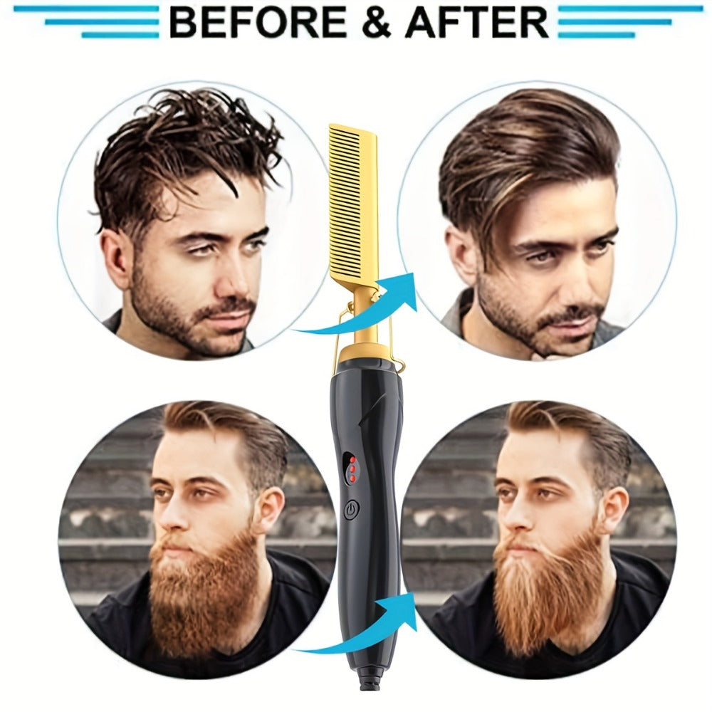 Hot Comb Hair Straightener, Electric Comb, Portable Travel Anti-Burn Beard Straightener Press Comb Ceramic Curler Flat Curler