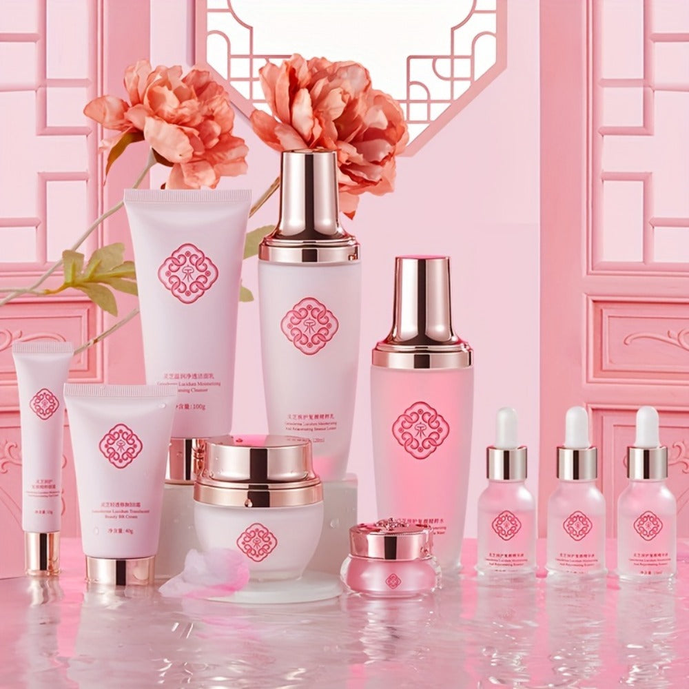 Ganoderma Lucidum Skin Care Luxury Gift Box, Extract Ganoderma Ingredients, Firms, Skincare, Mild And Not for Allergic, Suitable for All Skin Types, Soft Moisturizing Set 10pcs, Gift, Beautiful Skin Care, Thanksgiving/Mother'S Day Gift