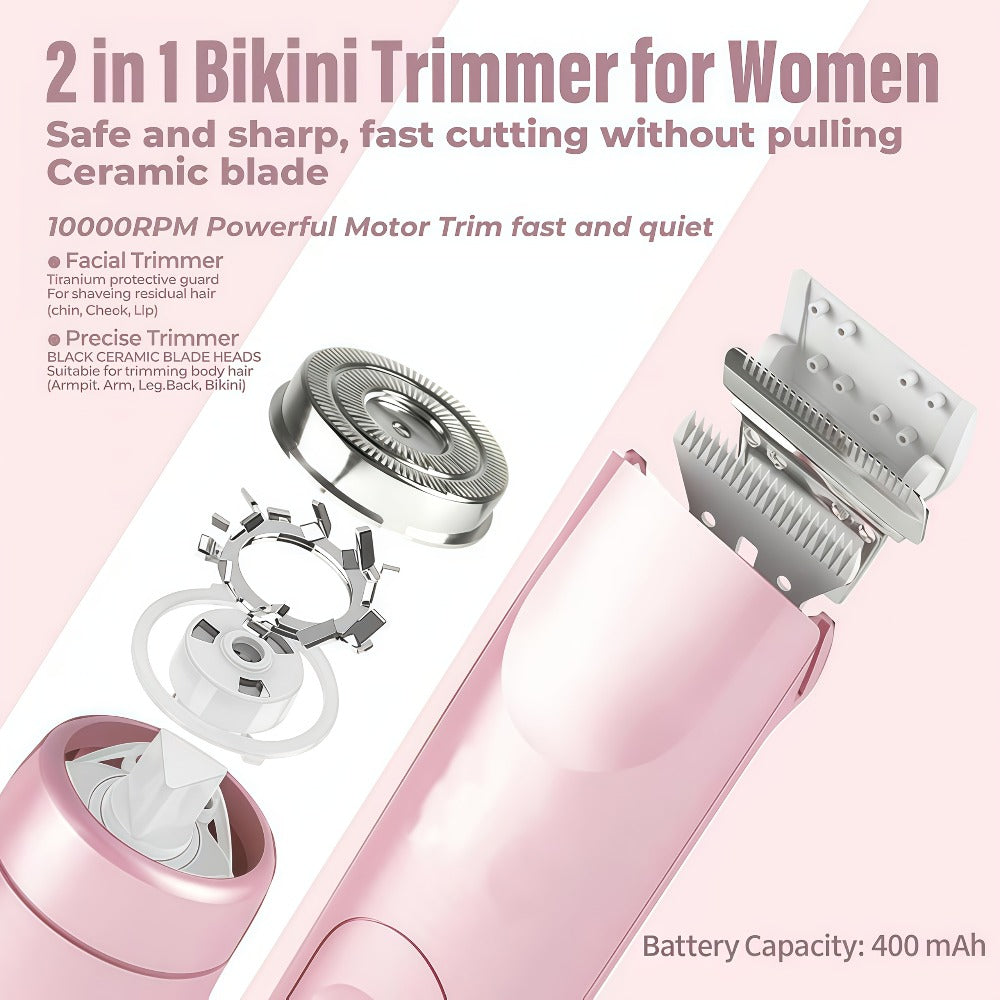 [Limited Edition Gift Set] 1pc Dual-Head Electric Hair Trimmer for Women, Rechargeable Lithium Battery, IPX7 Waterproof, USB Charging, Multipurpose Bikini Razor and Face Shaver for Arms, Thighs, for Ideal Mother's Day Gift