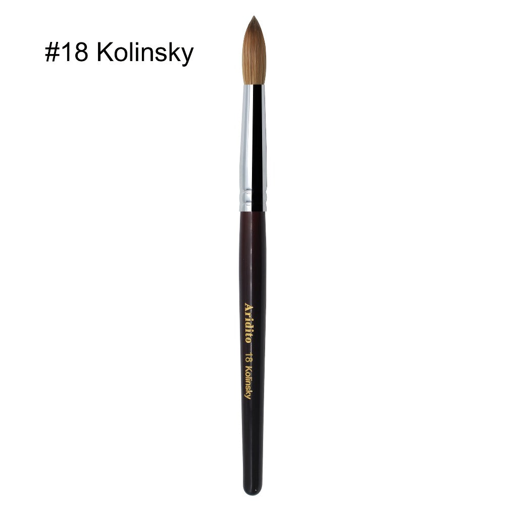 Aridito Round Head Kolinsky Acrylic Nail Art Brush Red Wine Color Wooden Handle for Professional Manicure Home Salon (Size 8 10 12 14)